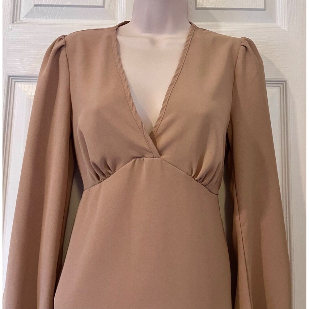 Empire Waist Puff Longsleeve Dress Womens XS Peach Fairy Regency Cottage Girly - Picture 3 of 8